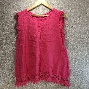 Terzo Millennio Made in Italy Linen Top Women's Large Pink Crochet Edge